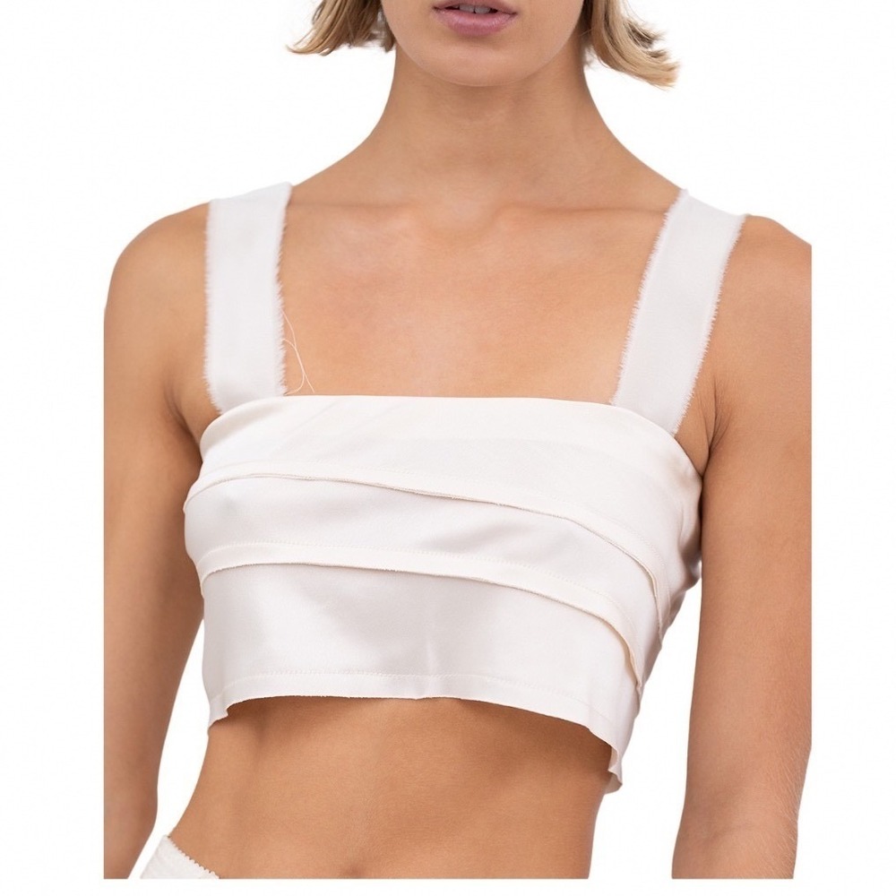 Nonchalant‎ Label Cal Cropped Top Champagne Square Neck Tiered Silky LARGE